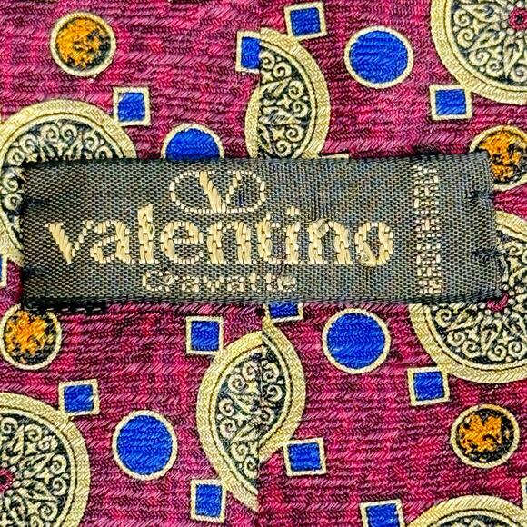 Valentino Cravatte Silk Necktie Tie Maroon Gold Blue Black Hand Made in Italy - Picture 4 of 8